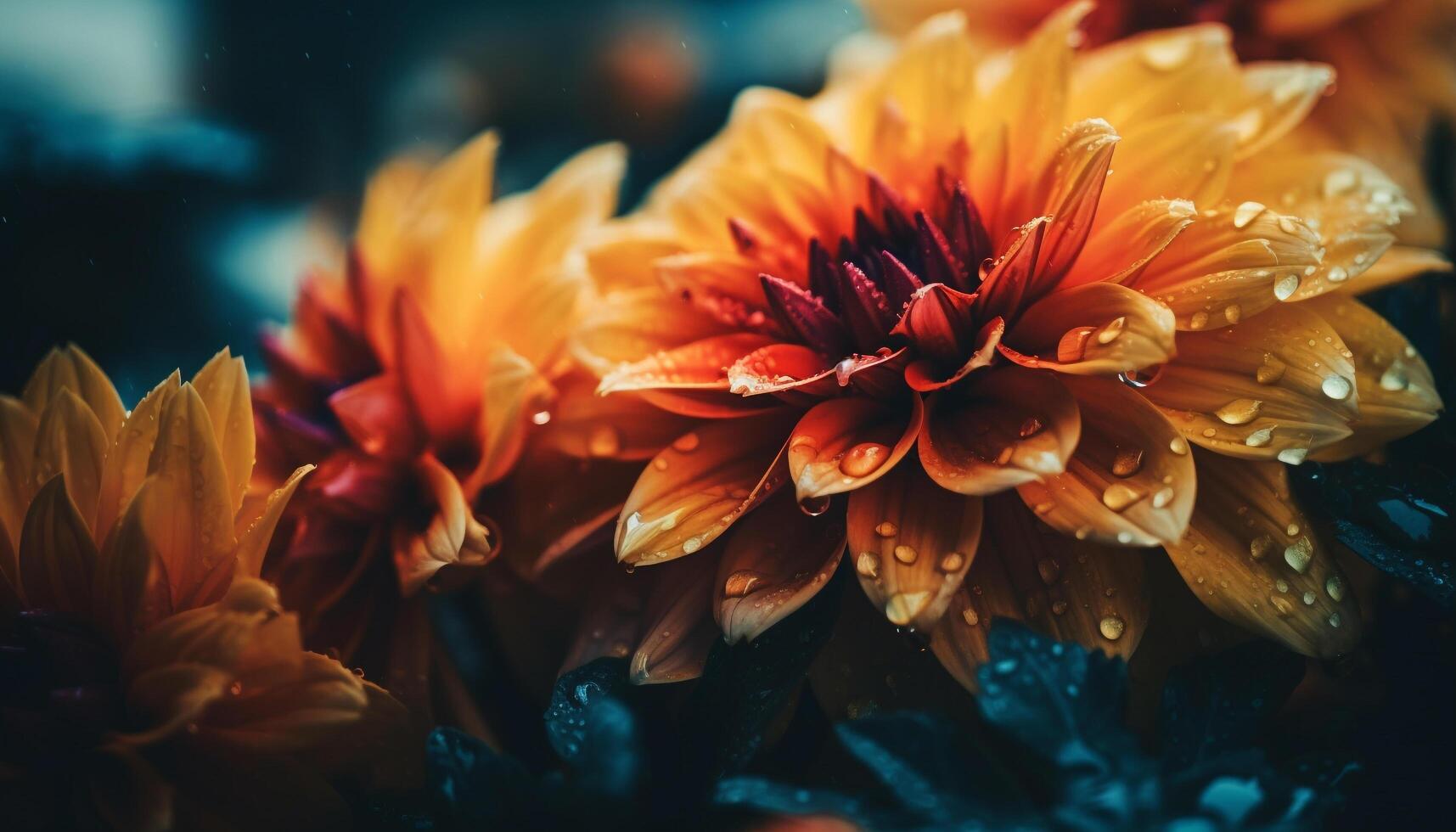 vibrerande mång färgad kronblad smycka en våt gerbera daisy i natur genererad förbi ai foto