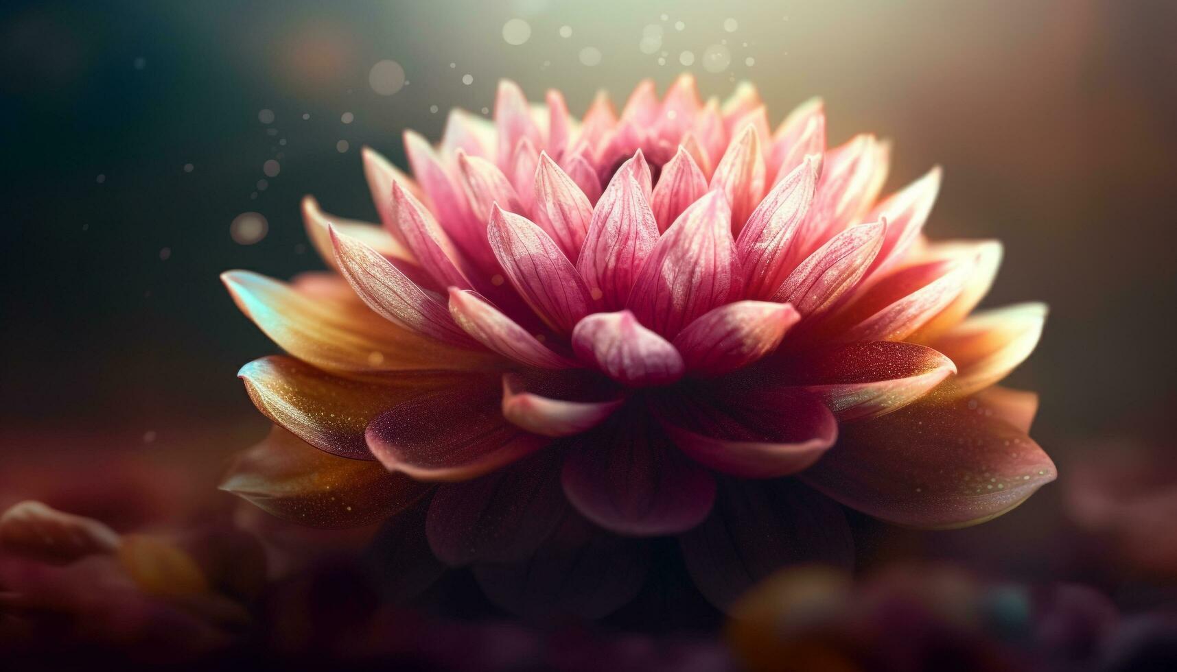 solbelyst lotus blomma i damm, symbol av bräcklighet och tillväxt genererad förbi ai foto