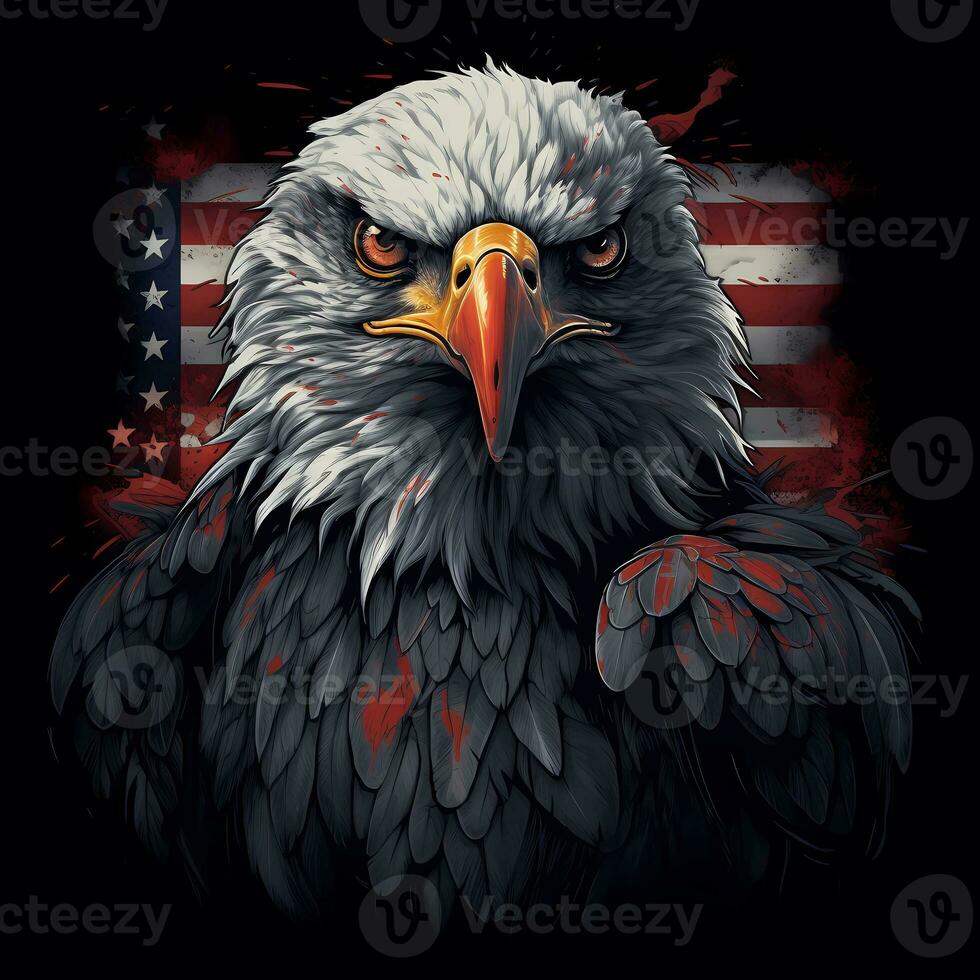 amerikan skallig Örn flagga patriotism. symboliserar amerikan frihet, de majestätisk skallig Örn svävar hög. foto