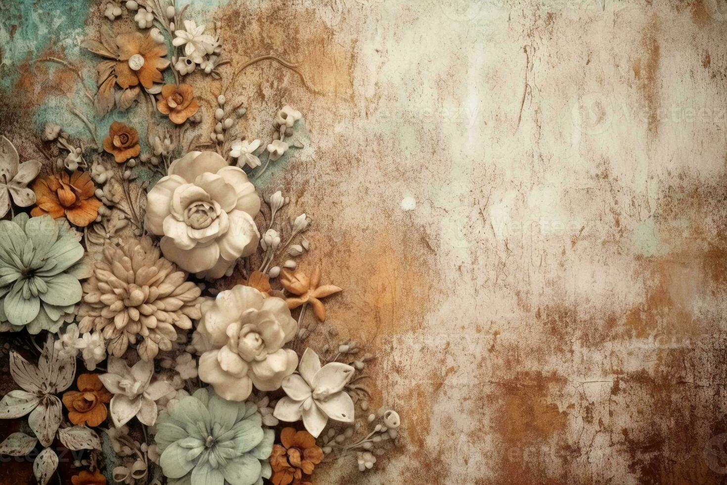 boho vägg textur, pastell jordnära färger, brun blommor. ai generativ foto