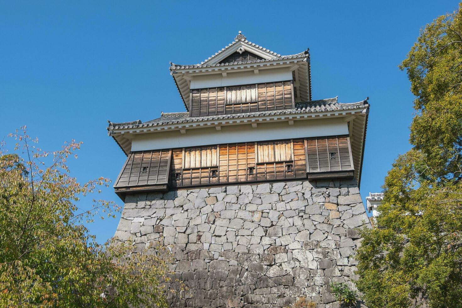 under konstruktion kumamoto slott efter jord skalv, kumamoto, kyushu, japan foto
