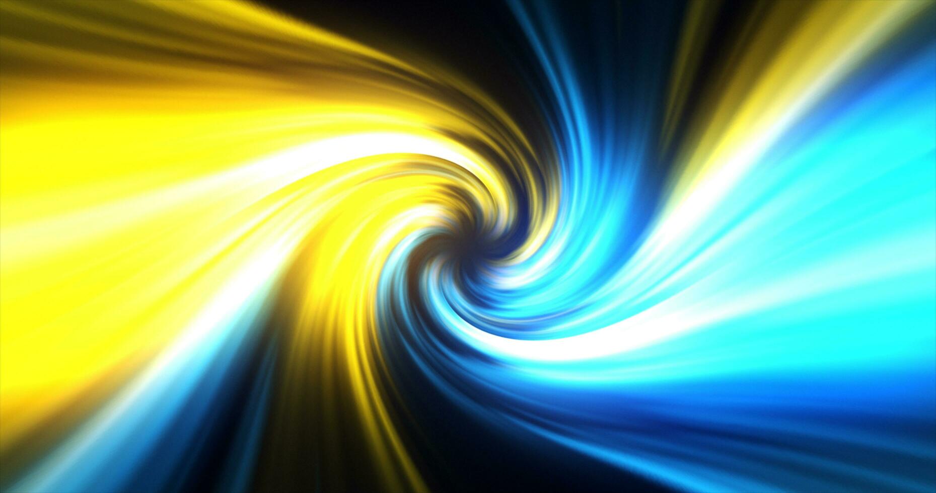 abstrakt gul blå virvla runt vriden abstrakt tunnel från rader bakgrund foto