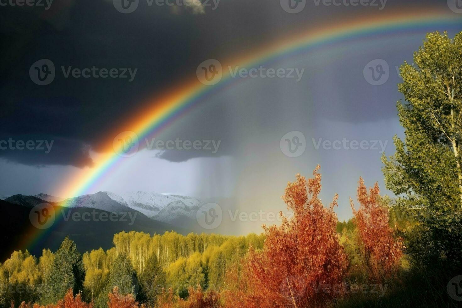 ai genererad regnbåge i de himmel är en fantastisk visa av levande färger. foto