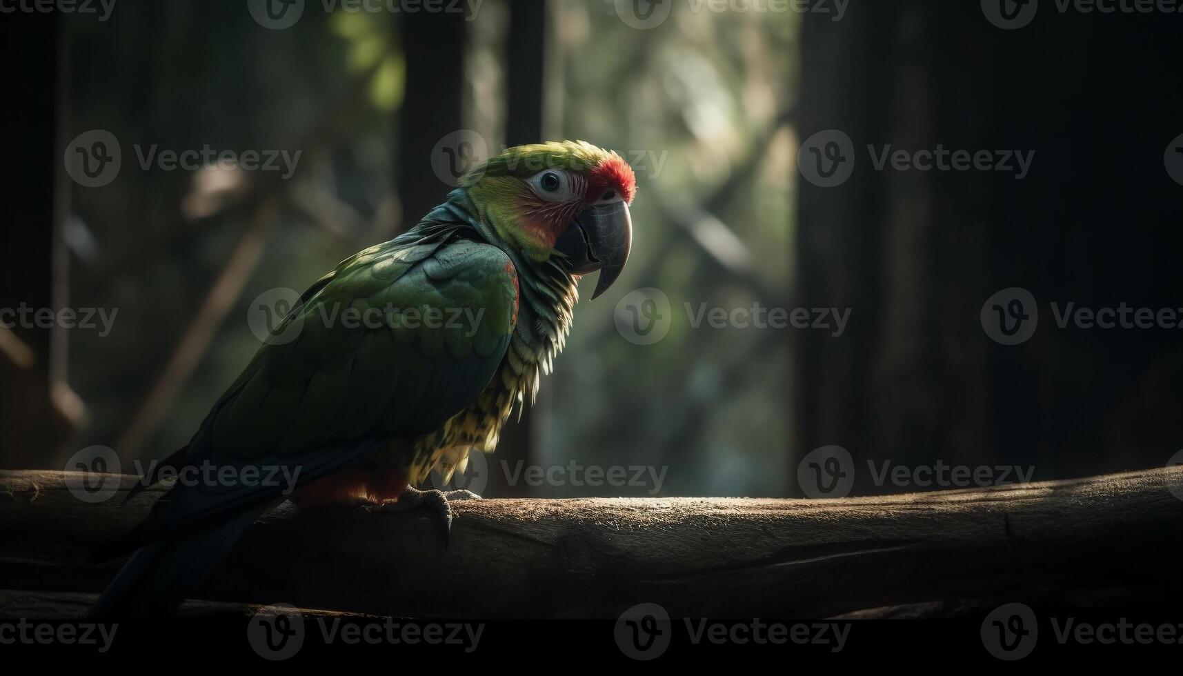 vibrerande ara perching på gren, ser på kamera i natur genererad förbi ai foto