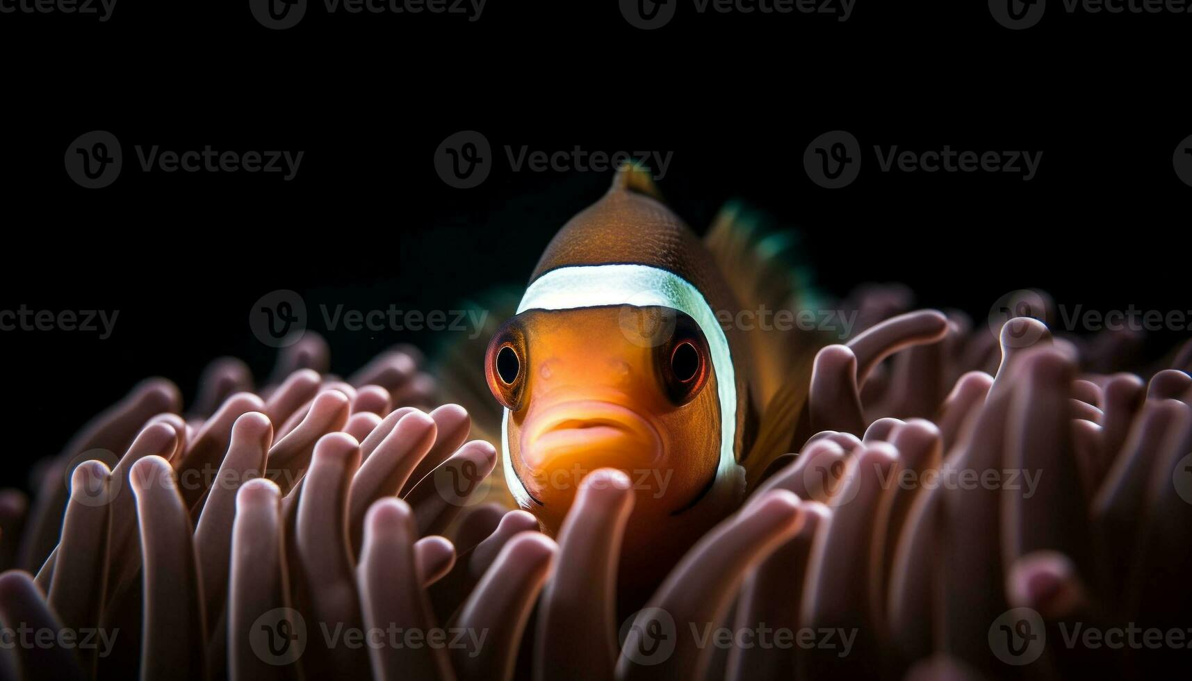 clown fisk och damselfish simma i rev genererad förbi ai foto