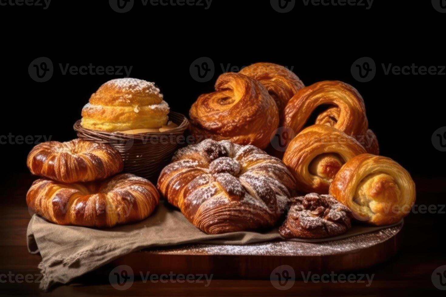 stock Foto av viennoiserie är franska bakad varor tillverkad från en jäst jäst deg mat fotografi generativ ai