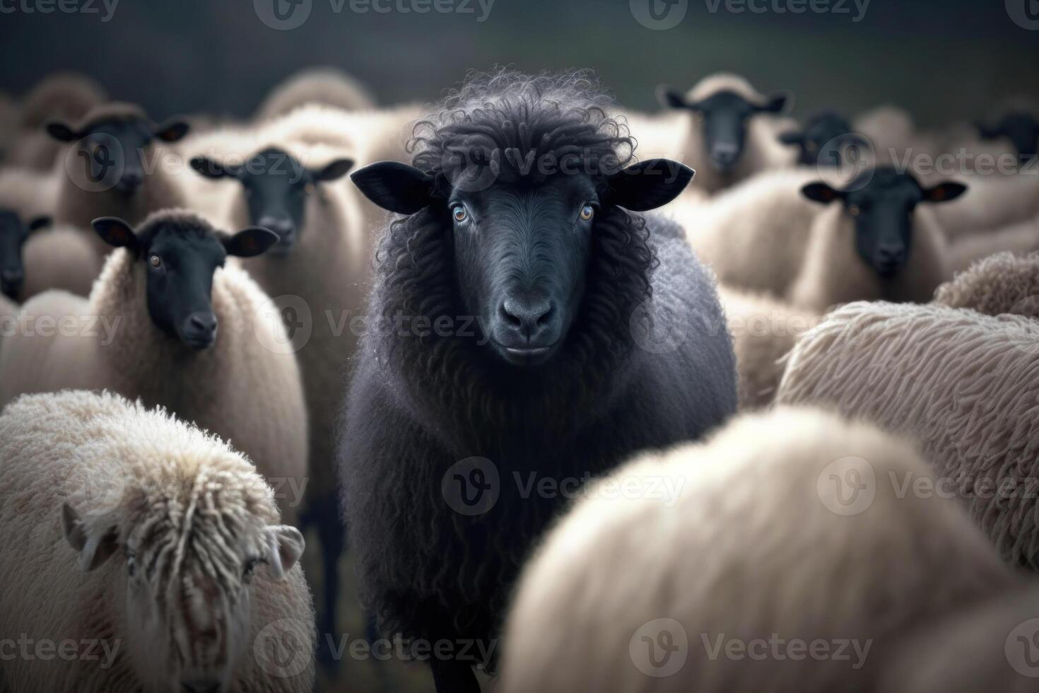 flock av fåren på odla, generativ ai foto