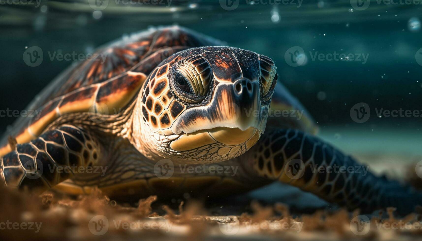 långsam hav sköldpadda simning i tropisk vatten genererad förbi ai foto
