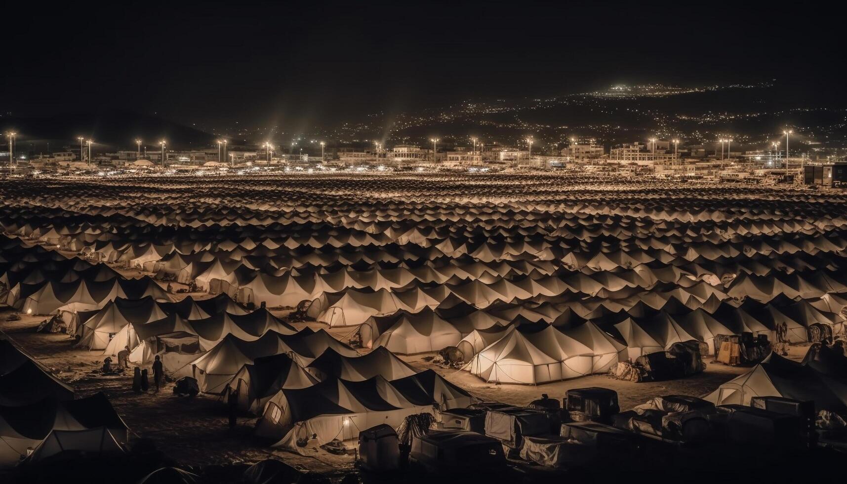 upplyst stadsbild, byggd strukturer, Nej människor, natt genererad förbi ai foto