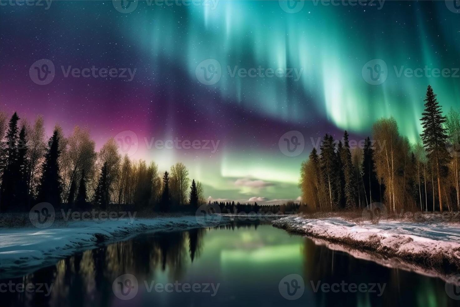 aurora landskap med nordlig lampor, generativ ai foto