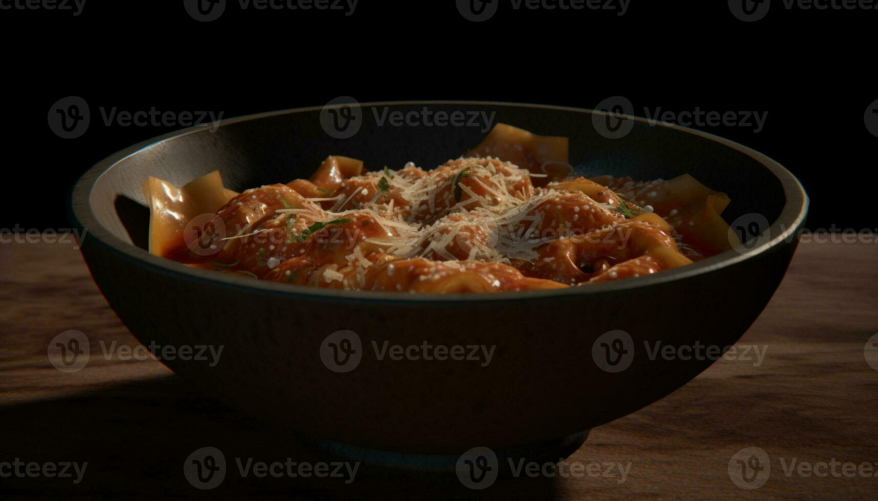 nyligen kokta gourmet måltid fläsk pasta med vegetabiliska sås genererad förbi ai foto