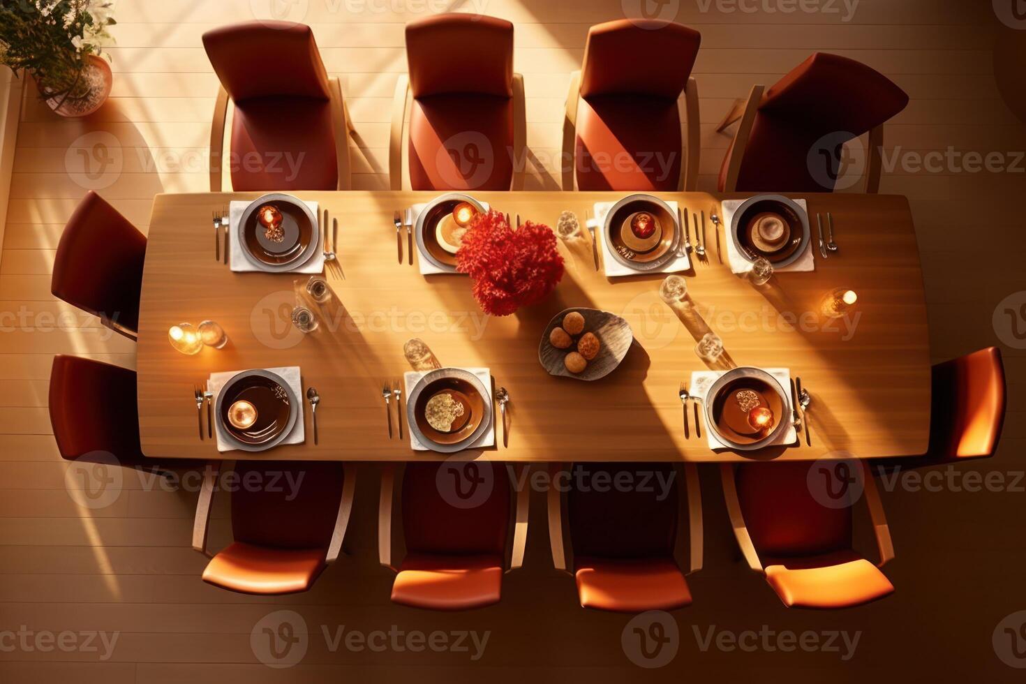 stock Foto av professionell katalog bild med full dining rum tabell fotografi generativ ai