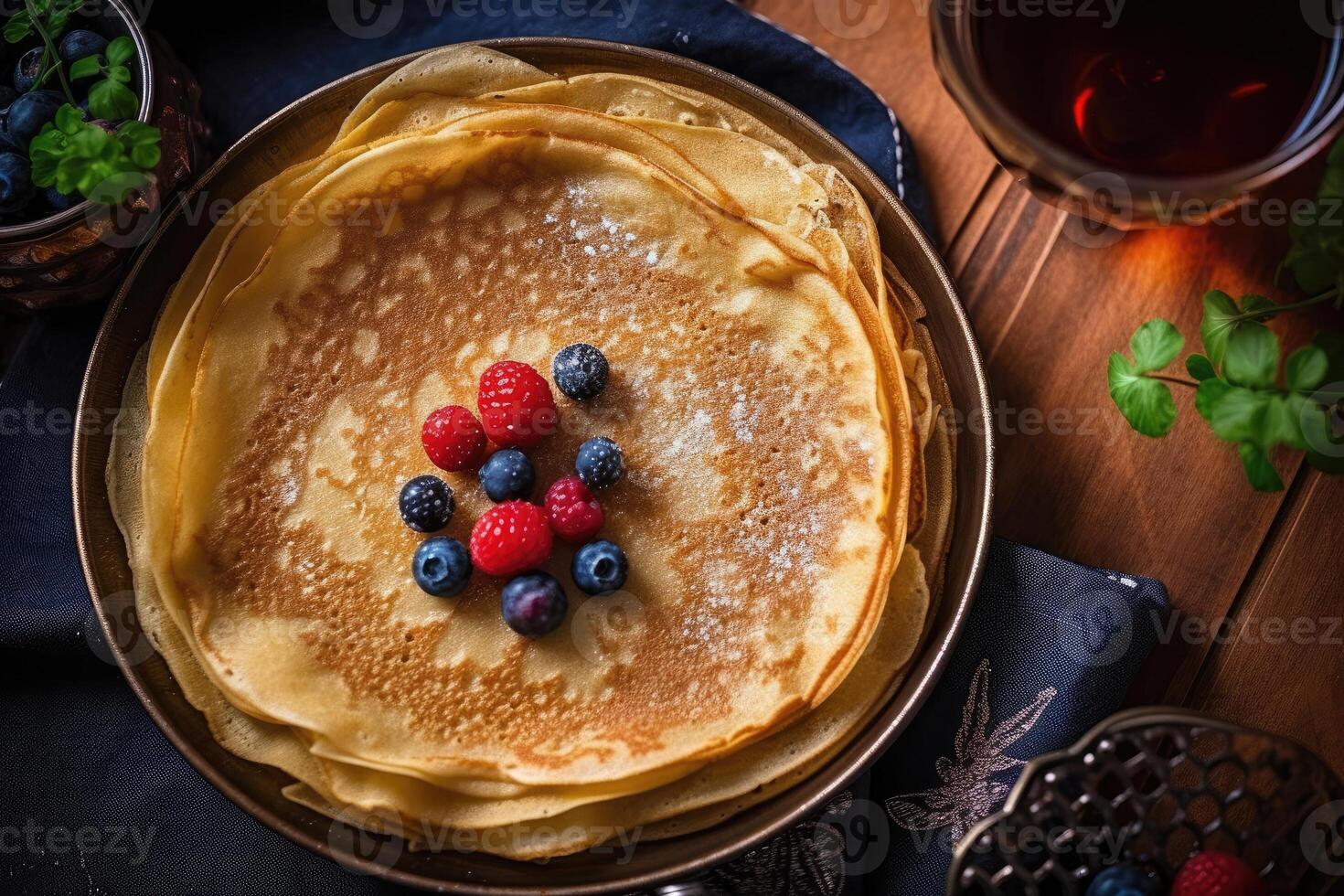 stock Foto av crepe på de kök platt lägga fotografi generativ ai