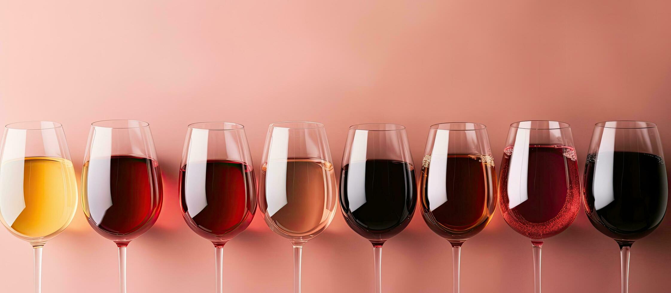 en rad av vin glasögon fodrad upp mot en rosa bakgrund skapas med generativ ai teknologi foto