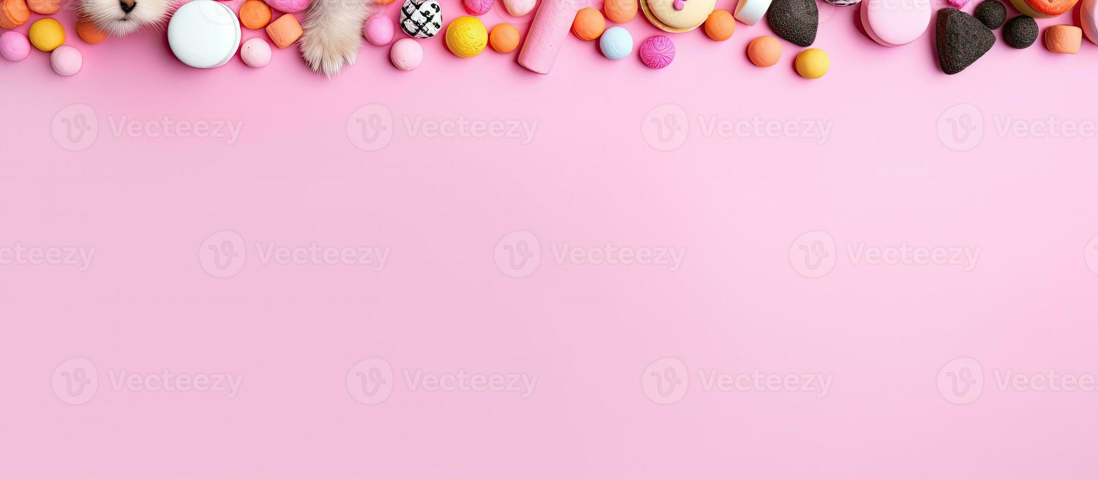 en rosa bakgrund med massor av godis och godis skapas med generativ ai teknologi foto