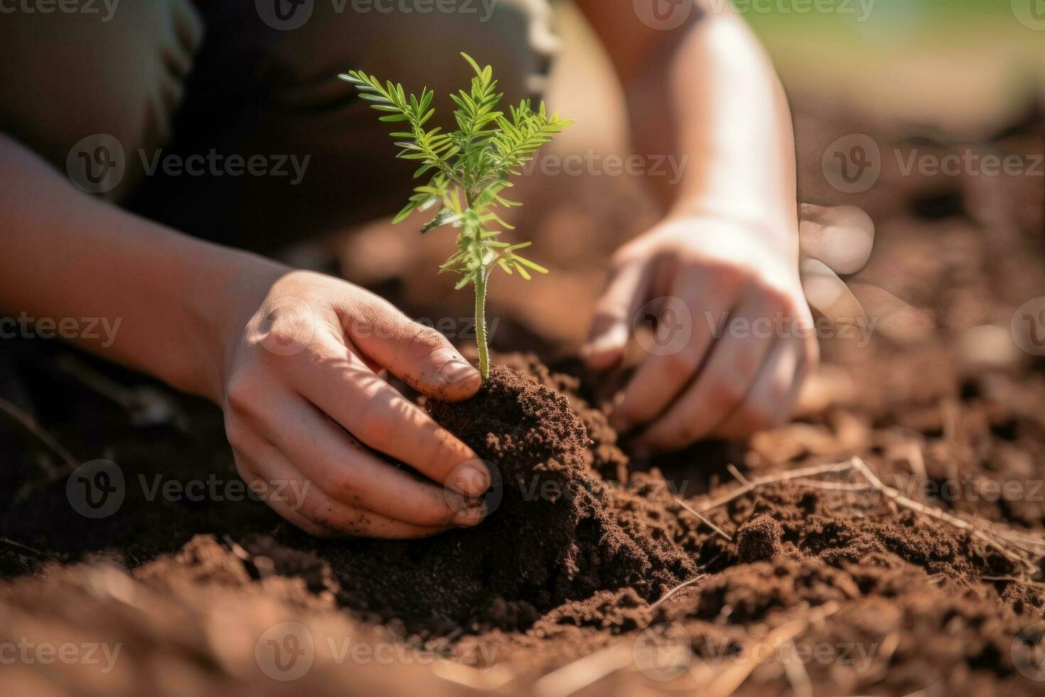 plantering ung träd generativ ai foto