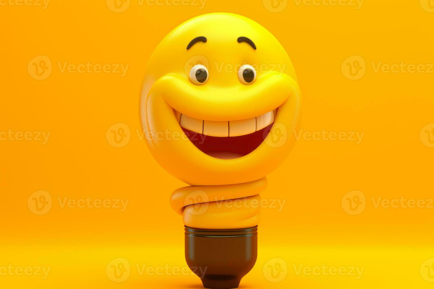 Lycklig gul ljus Glödlampa karaktär leende generativ ai foto