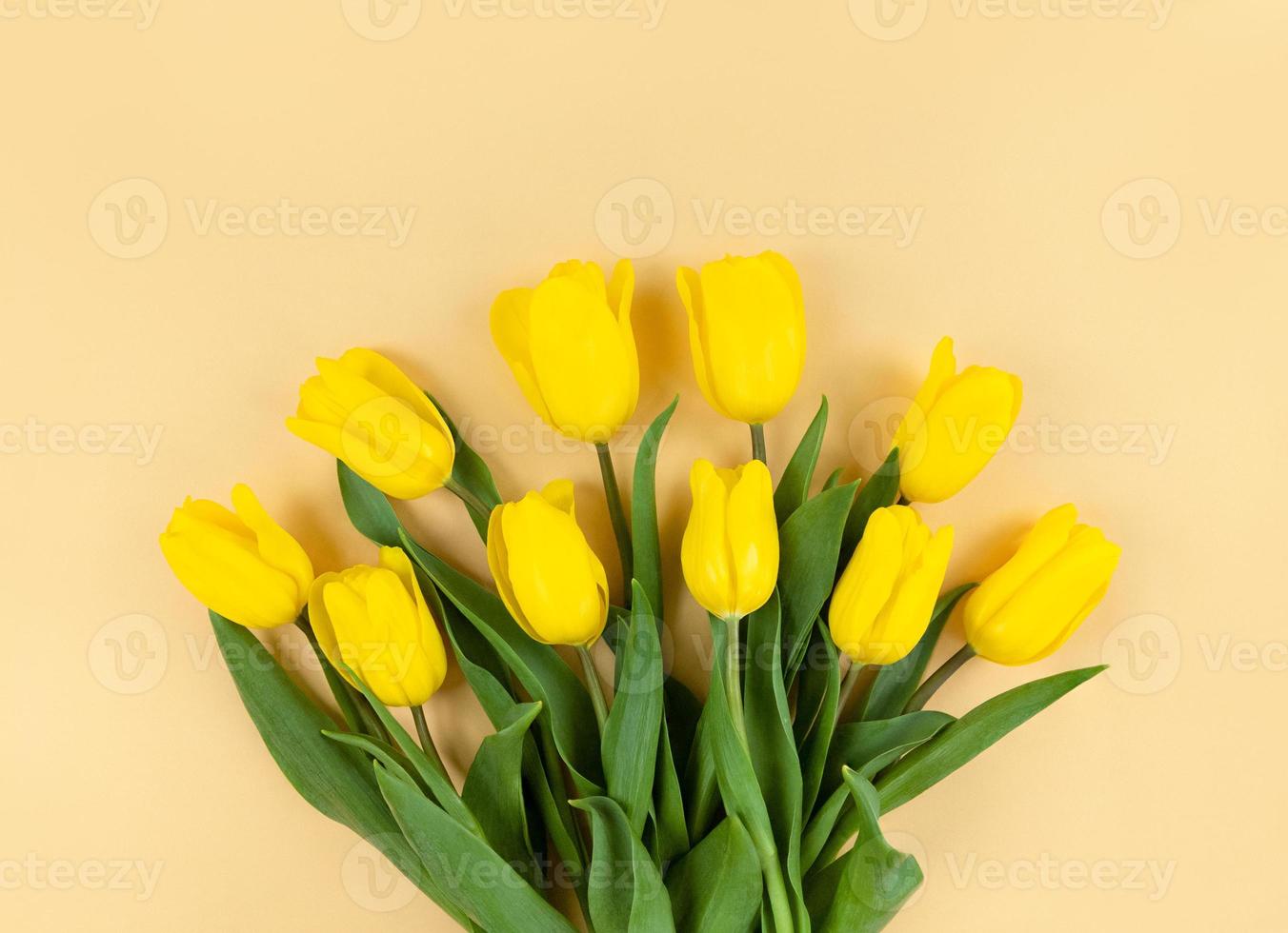 bukett med gula tulpaner på beige bakgrund foto