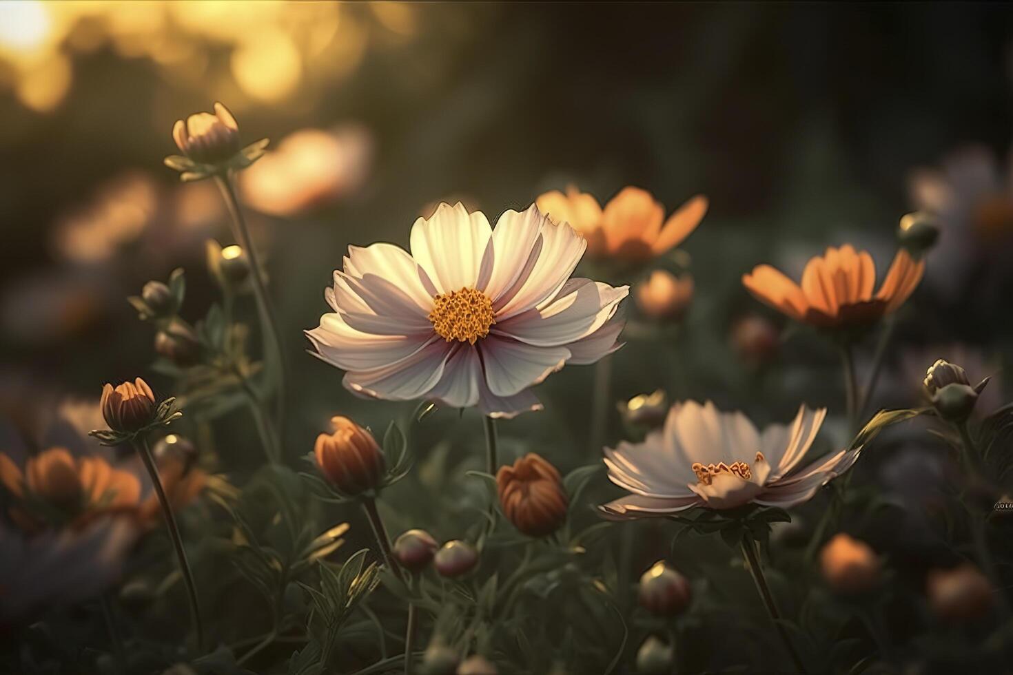 skön blommor natur i Sol ljus , generativ ai foto