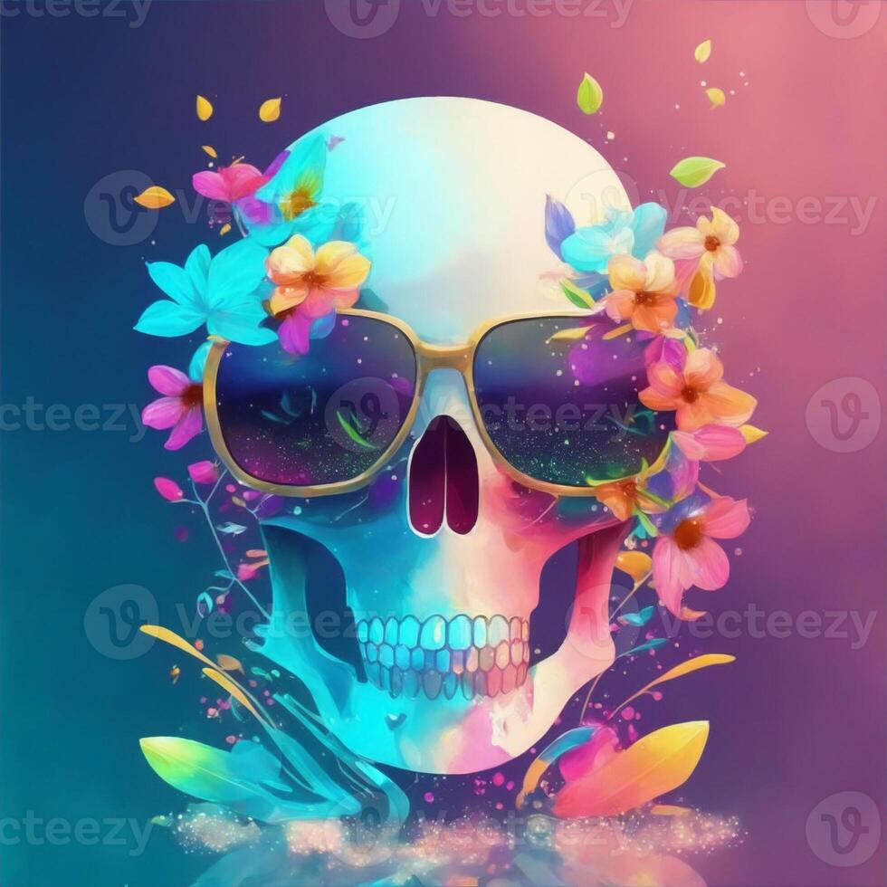 en detaljerad illustration en död- skalle bär trendig solglasögon. ai genererad foto