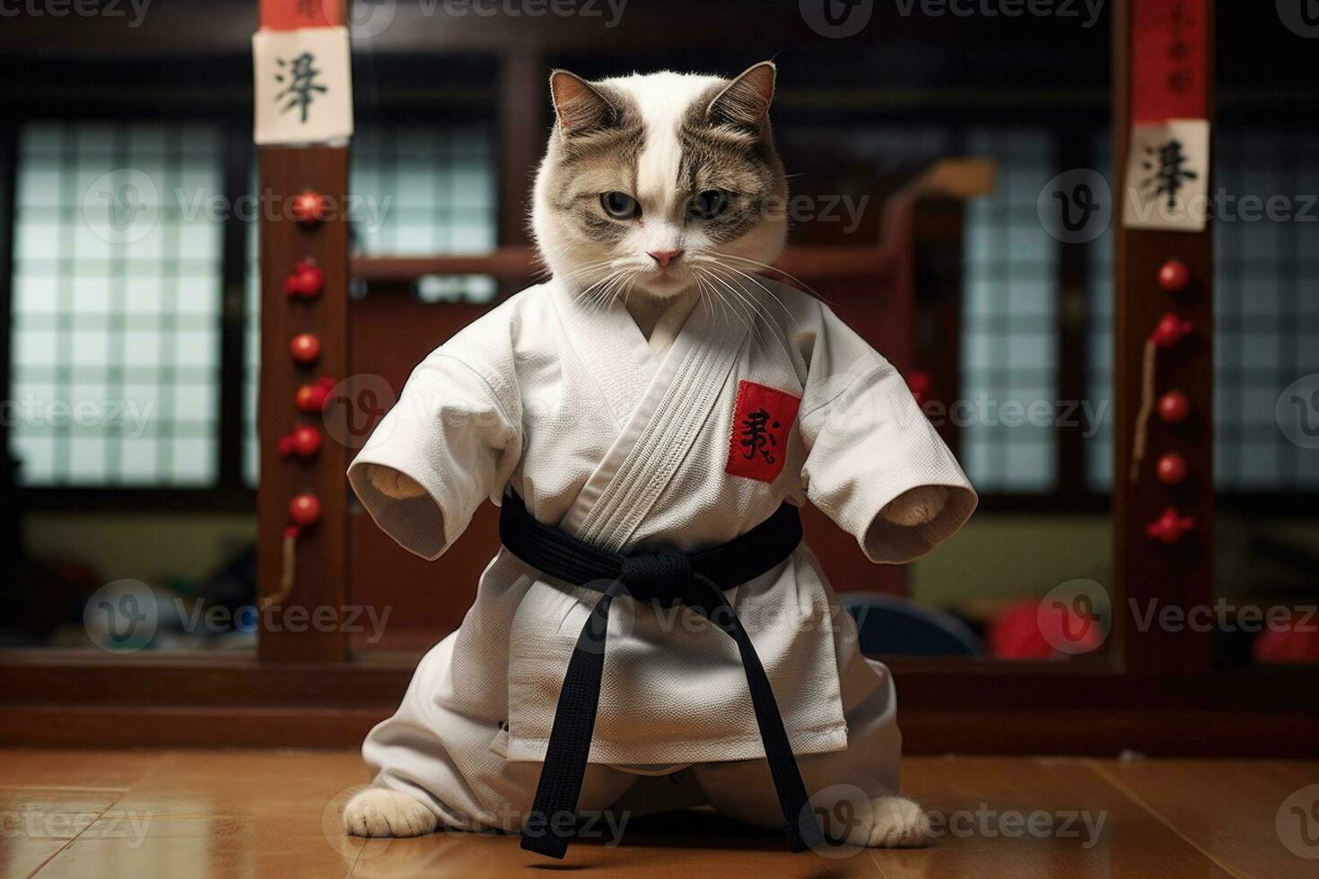 katt bär kimono för krigisk konst. generativ ai foto