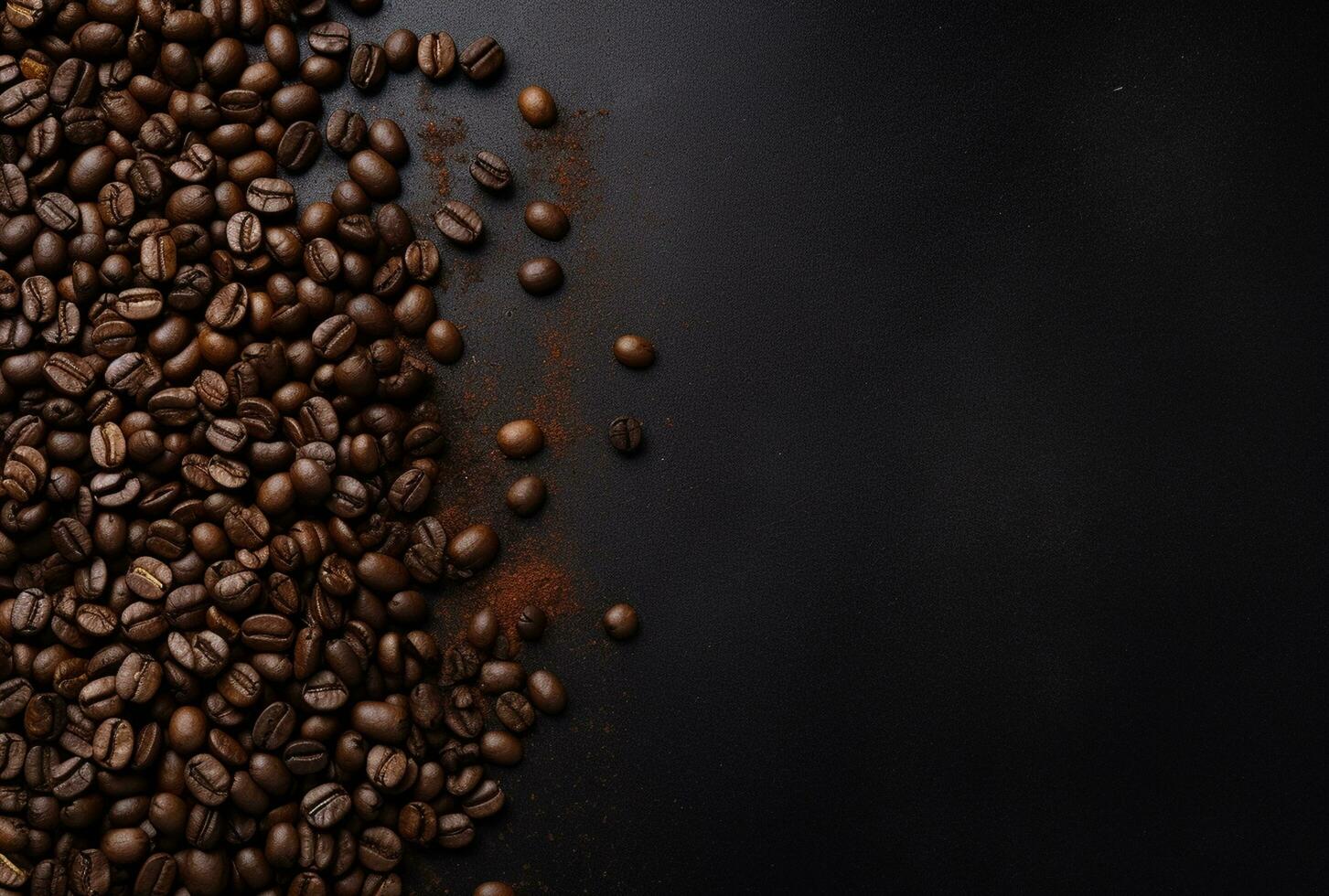 färsk kaffe bönor på mörk bakgrund med tömma Plats för text.ai genererad foto