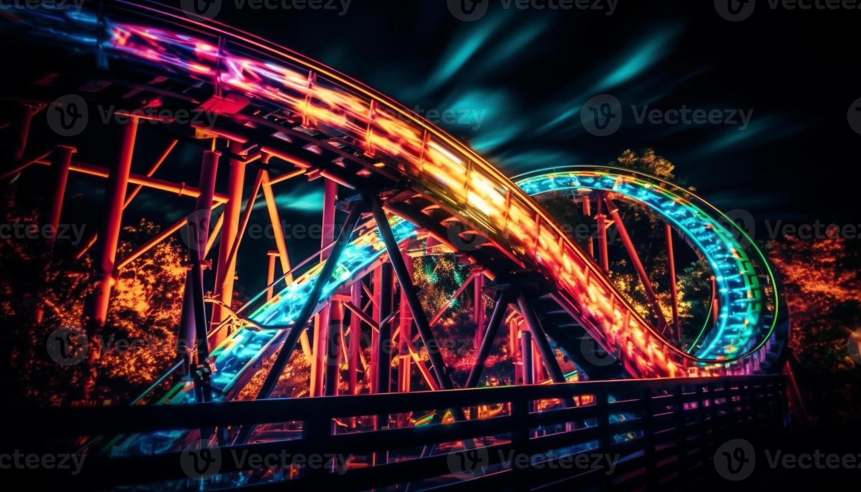 ljus karneval hjul spinning i vibrerande stad nattliv genererad förbi ai foto