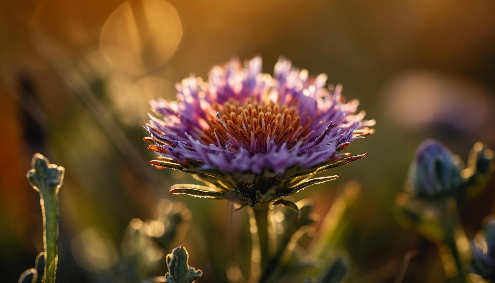 vibrerande kamomill blomma drar till sig bi för pollinering i lantlig äng genererad förbi ai foto