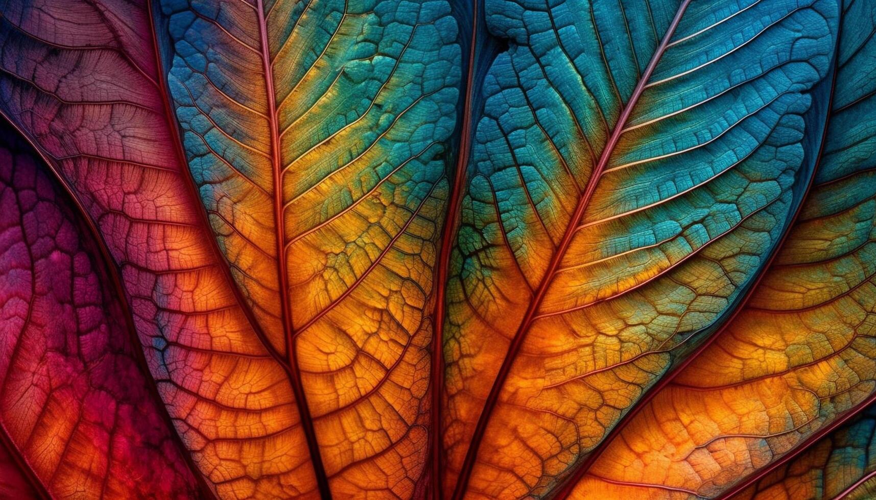 vibrerande höst träd med mång färgad löv i stänga upp makro genererad förbi ai foto