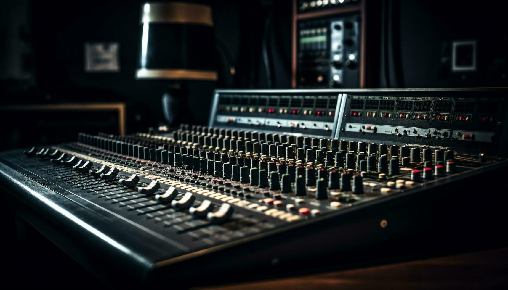 professionell ljud ingenjör arbetssätt på inspelning studio genererad förbi ai foto