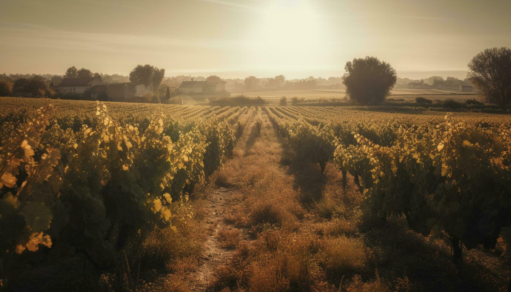 Sol kysste vingård, mogen vindruvor, färsk chianti vin genererad förbi ai foto