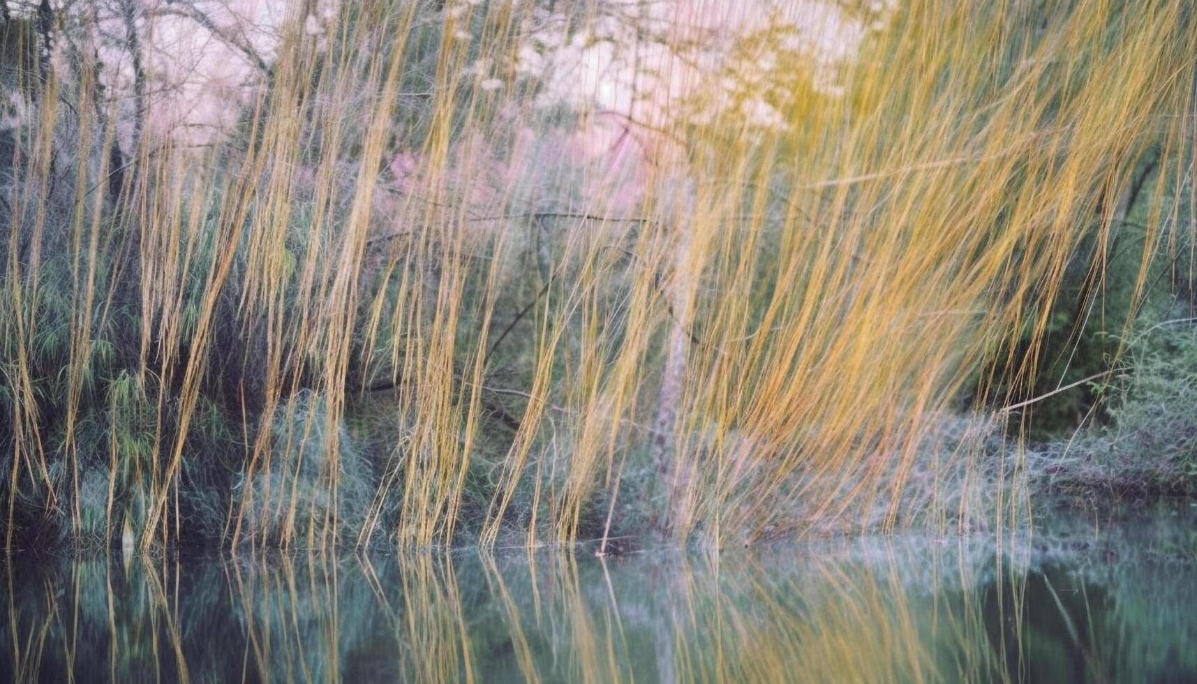 höst träd speglar skönhet i natur på lugn damm yta genererad förbi ai foto