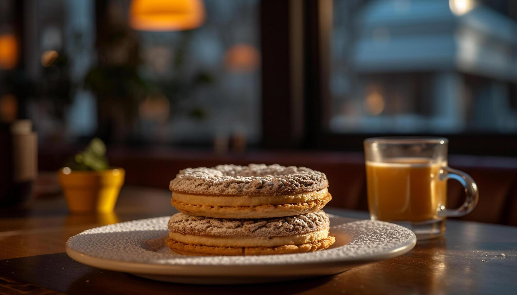 stack av hemlagad choklad chip småkakor på tabell genererad förbi ai foto