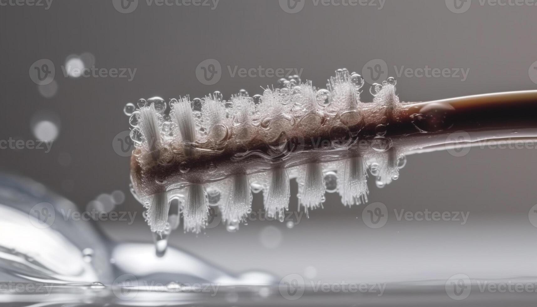 rena, färsk vatten droppar på tandborste för dental hygien genererad förbi ai foto