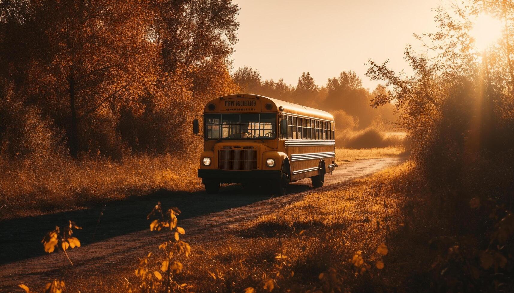 körning ett gammal fashioned skola buss på ett afrikansk väg resa genererad förbi ai foto