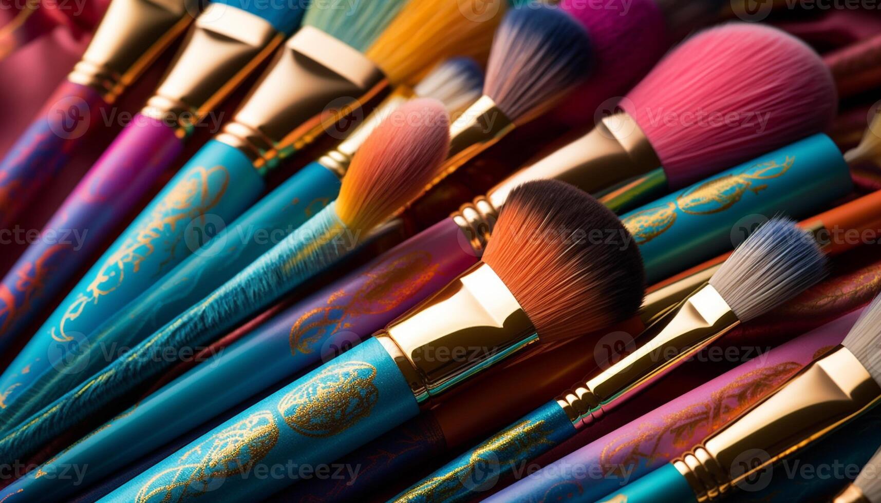 vibrerande färger av ögonskugga palett skapa fantastisk smink utseende genererad förbi ai foto