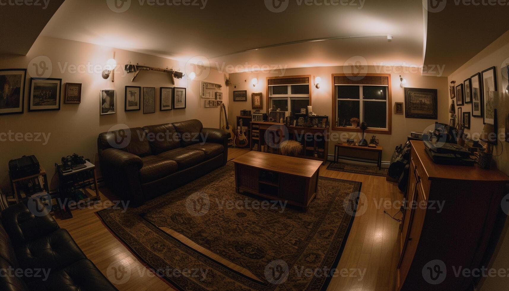 modern lyx levande rum med bekväm soffa och elegant design genererad förbi ai foto