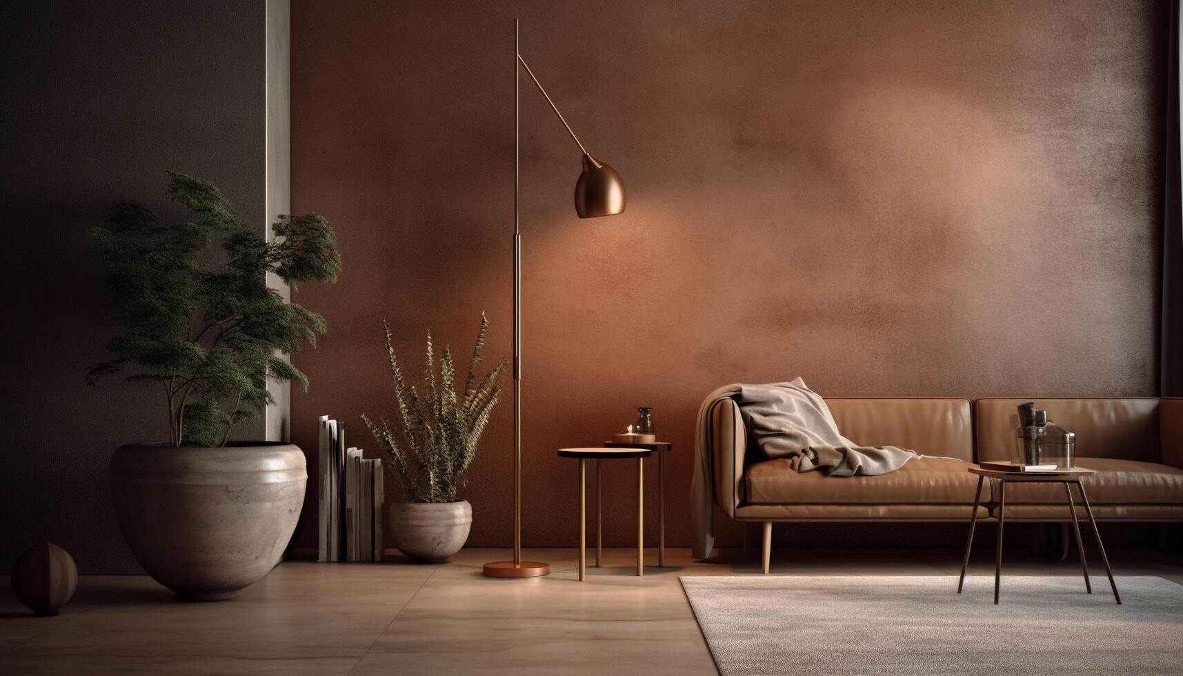 en lyxig fåtölj, bekväm kudde, och elegant dekoration i en modern loft lägenhet genererad förbi ai foto