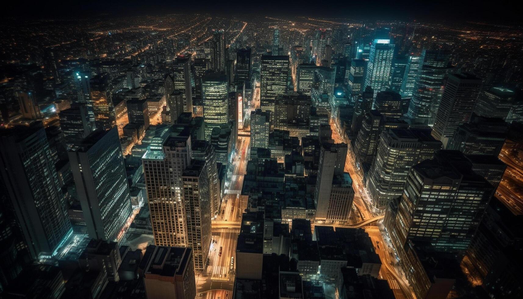 beijing finansiell distrikt glöder på skymning, en modern stadsbild genererad förbi ai foto