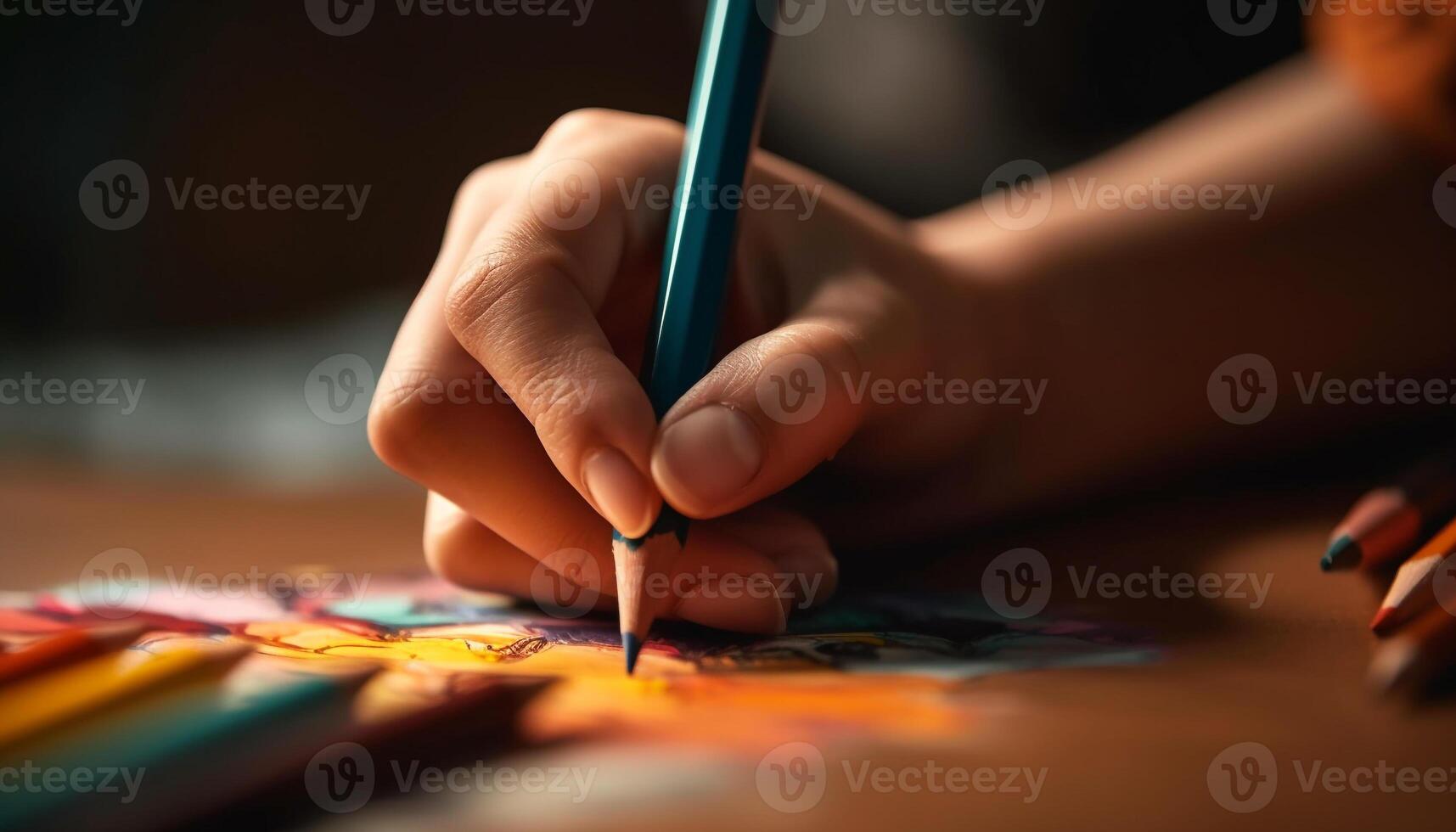kreativ flickor spelar med mång färgad måla, inlärning konst och hantverk genererad förbi ai foto