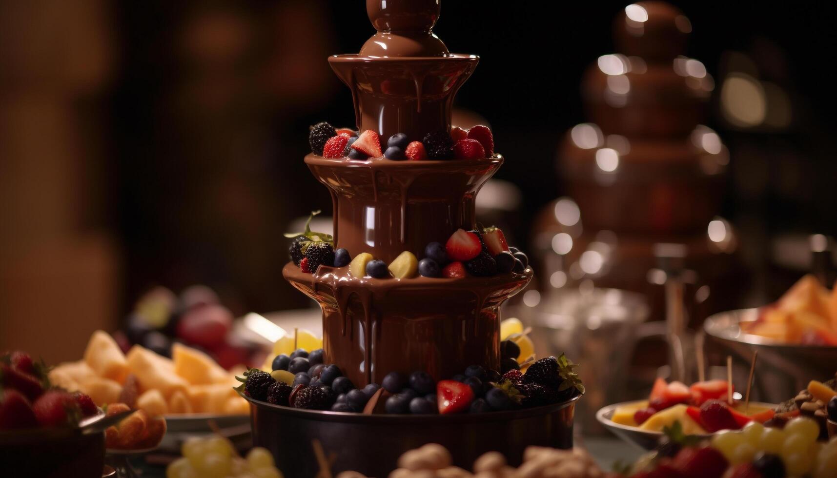 en gourmet efterrätt skål fylld med färsk choklad och bär genererad förbi ai foto