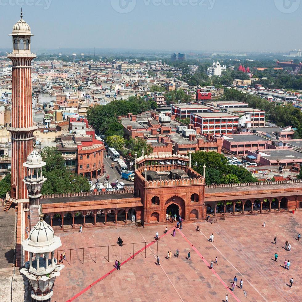 utsikt från jama masjid minaret i New Delhi, Indien foto