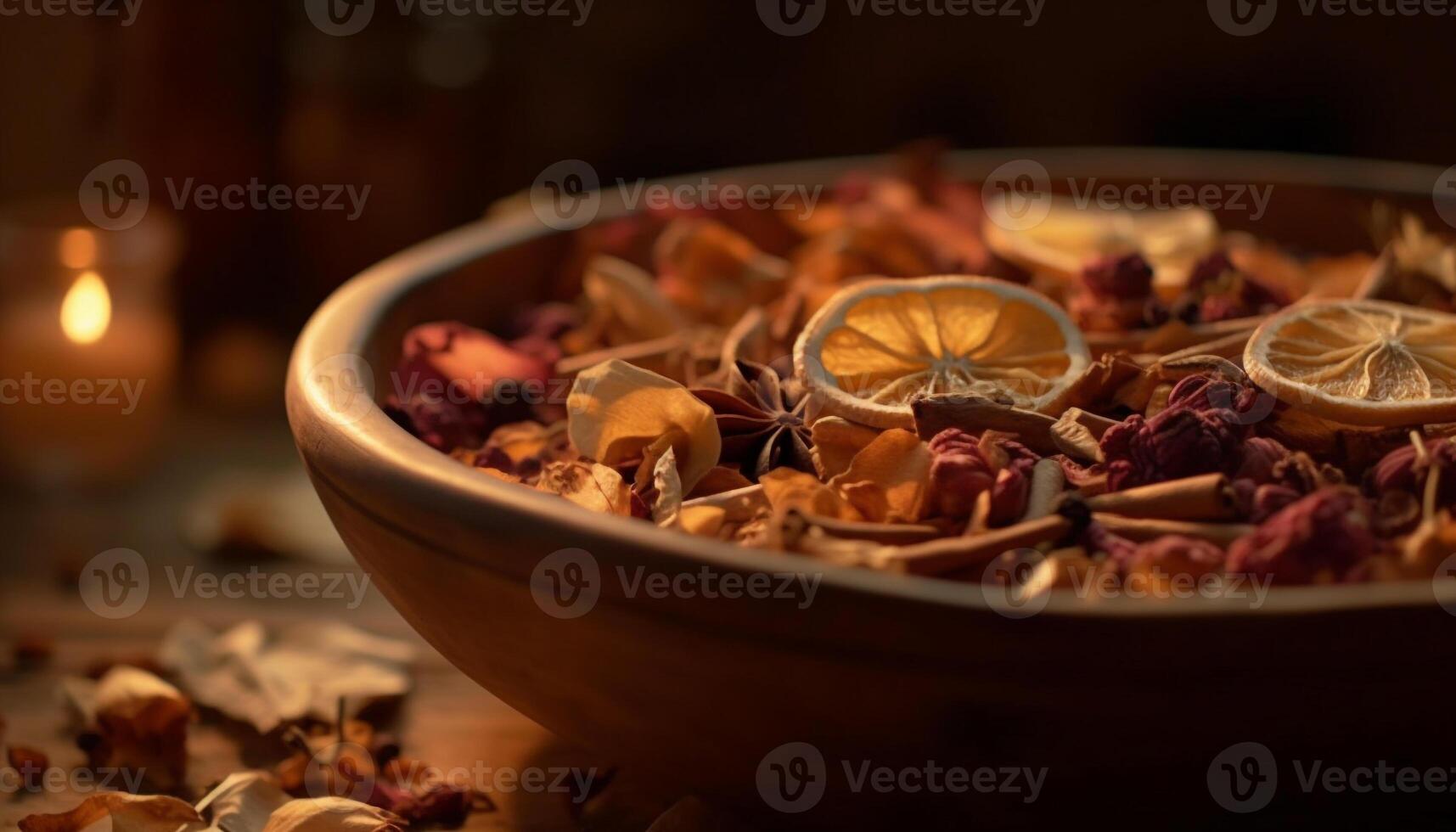 aromatisk citrus- och krydda smycka de rustik trä- tabell genererad förbi ai foto