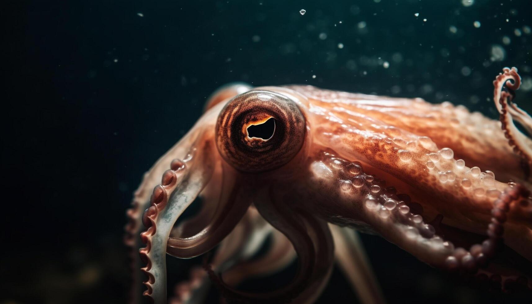 stänga upp av under vattnet bläckfisk tentakel i naturlig hav liv rev genererad förbi ai foto