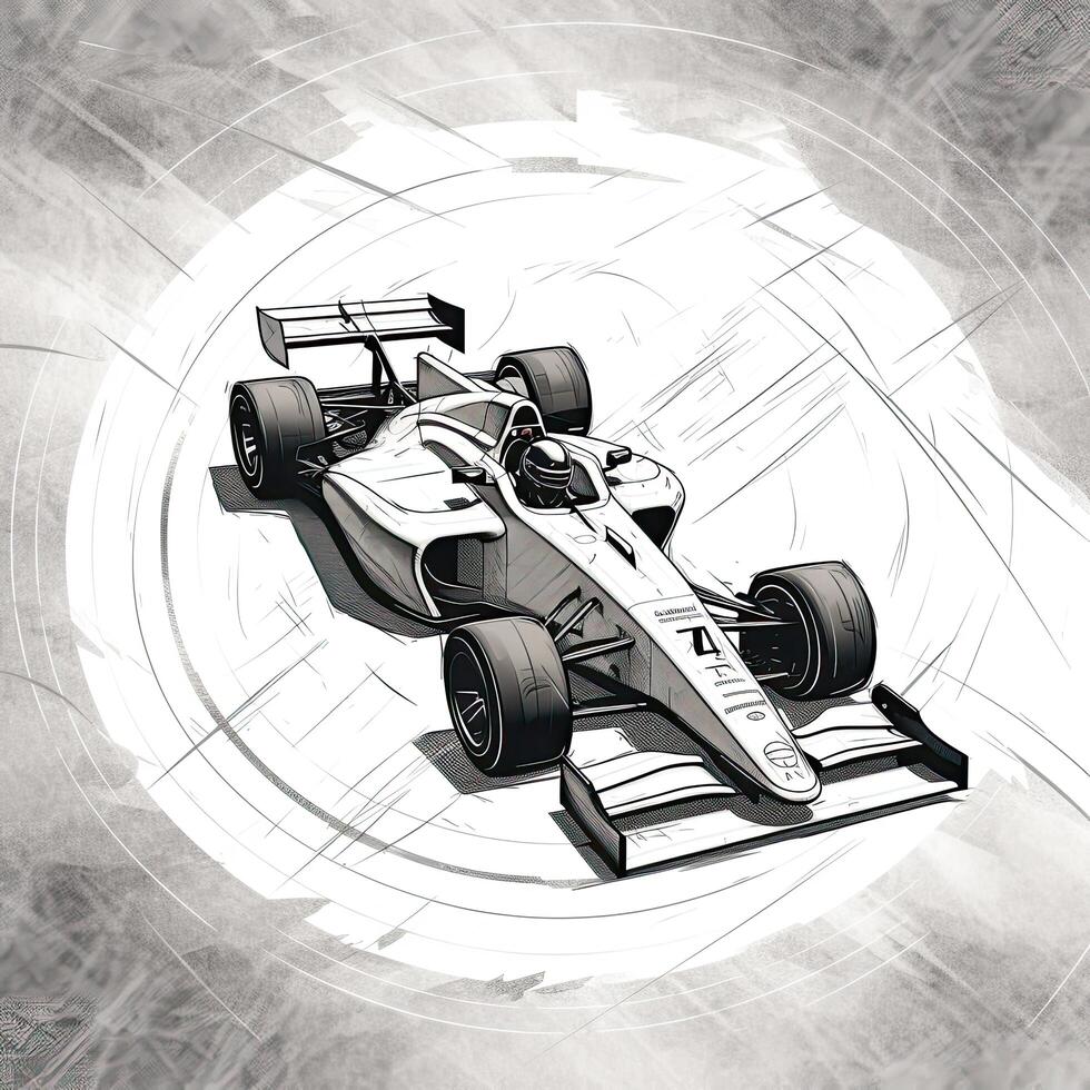 tävlings bil skiss på en grunge bakgrund illustration. sport bil tävlings formel ett lopp Spår linje konst, ai genererad foto