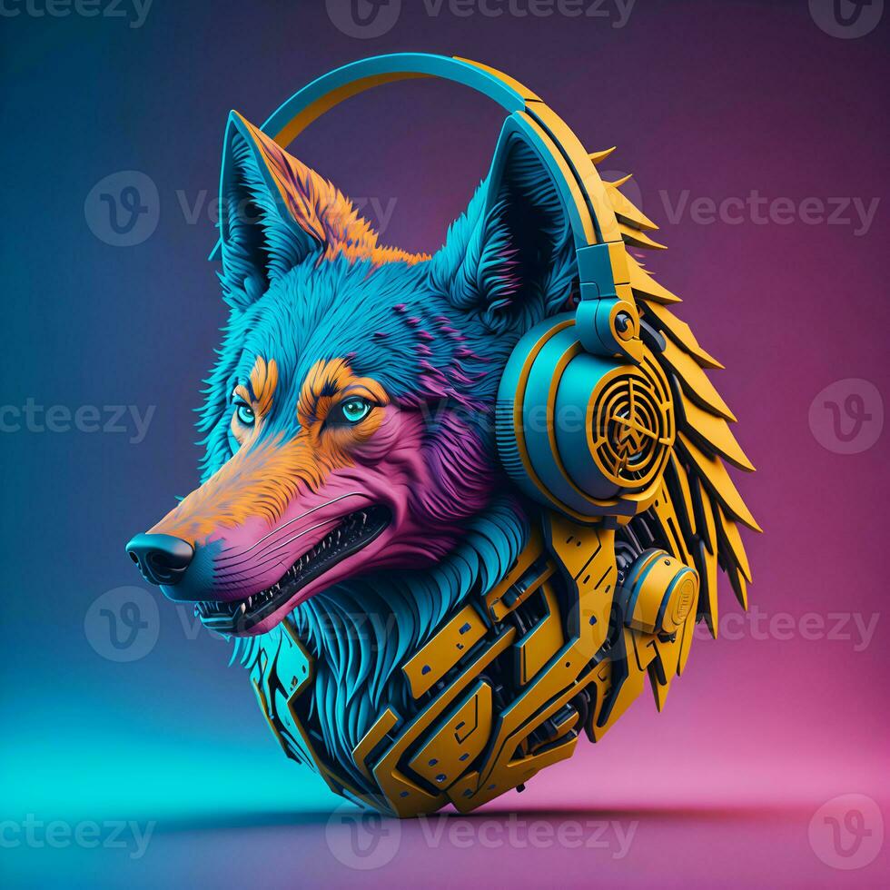 3d illustration av en räv bär hörlurar för ikon eller logotyp foto
