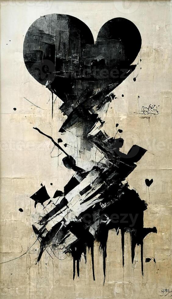 generativ ai, bläck svart gata graffiti konst på en texturerad papper årgång bakgrund, inspirerad förbi banksy. vertikal affisch. foto
