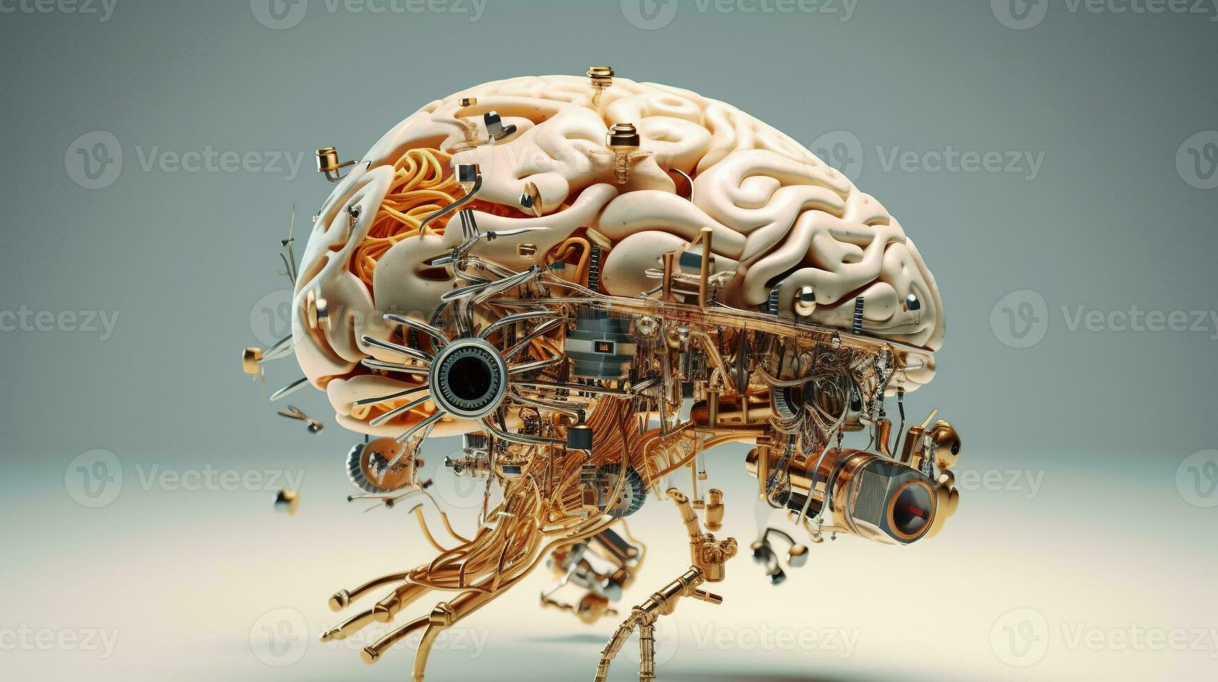 generativ ai, mänsklig hjärna och artificiell intelligens begrepp, stor data bearbetning, dator moderkort. utbildning, kunskap och kreativitet foto