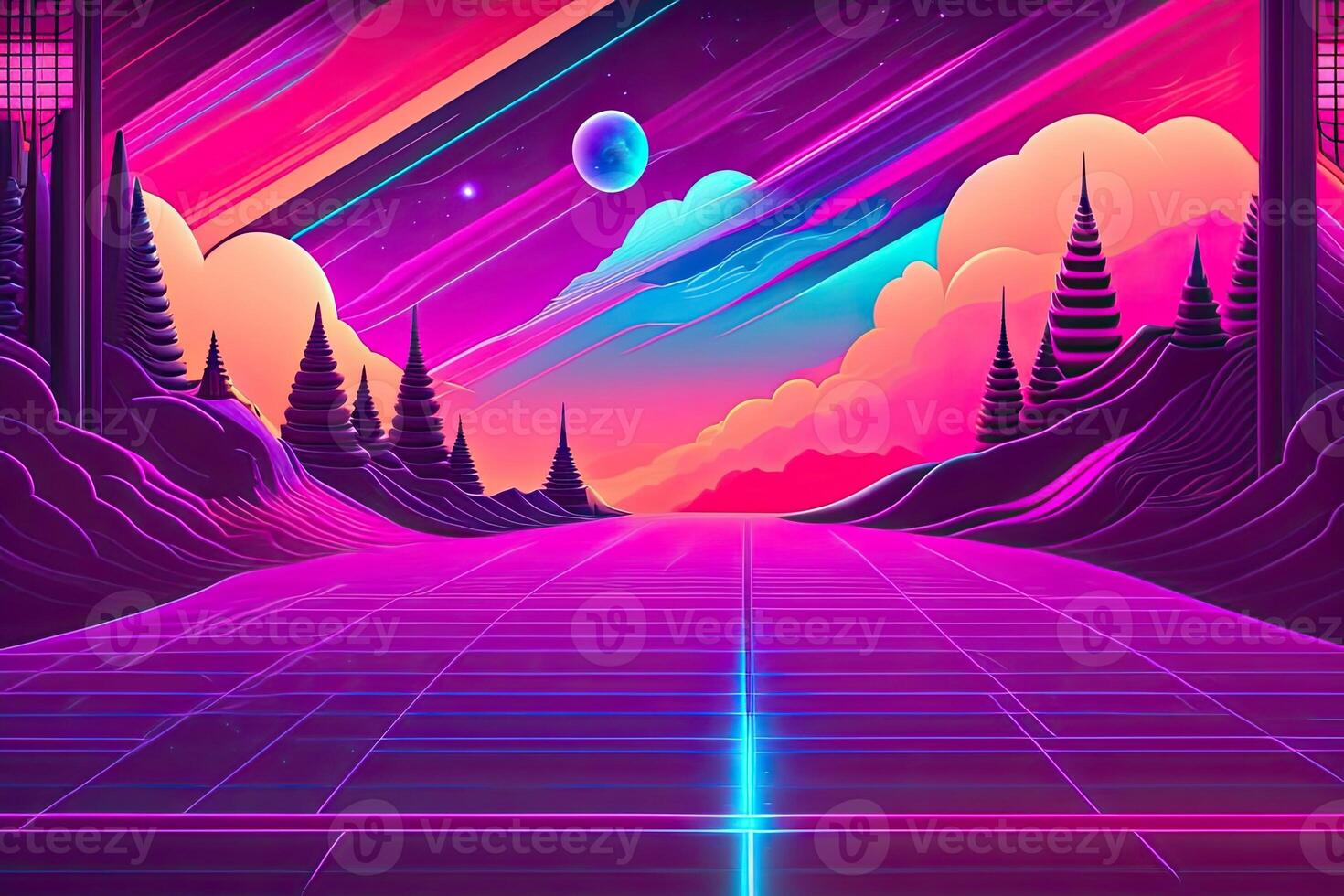 lila retrowave abstrakt bakgrund design generativ ai foto