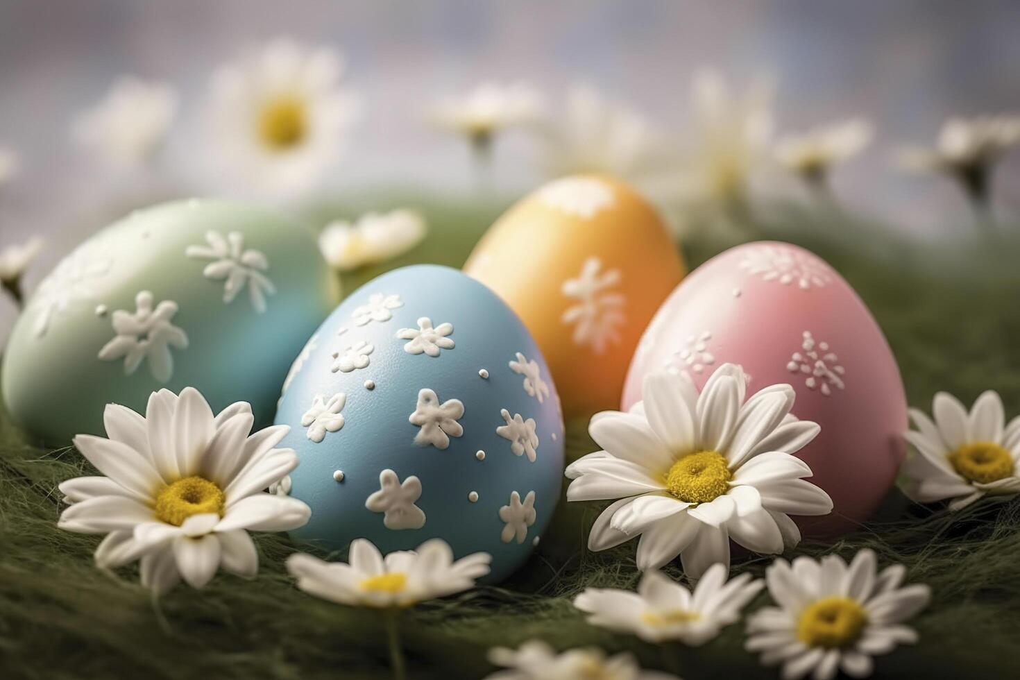 Lycklig påsk ägg med blomma dekoration , ai generativ foto